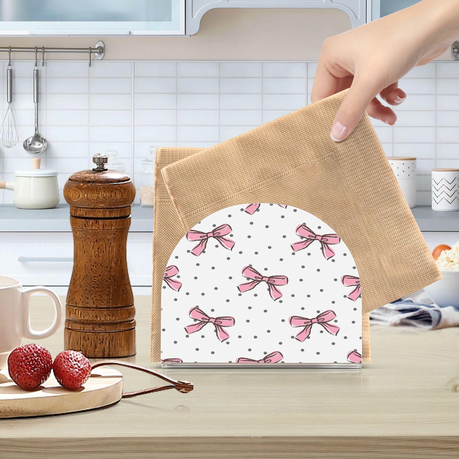 YETTASBIN U-Shaped Acrylic Napkin Holder - Pink Bow Design, Non-Slip, Holds 50-60 Napkins, Table Organizer - View #5