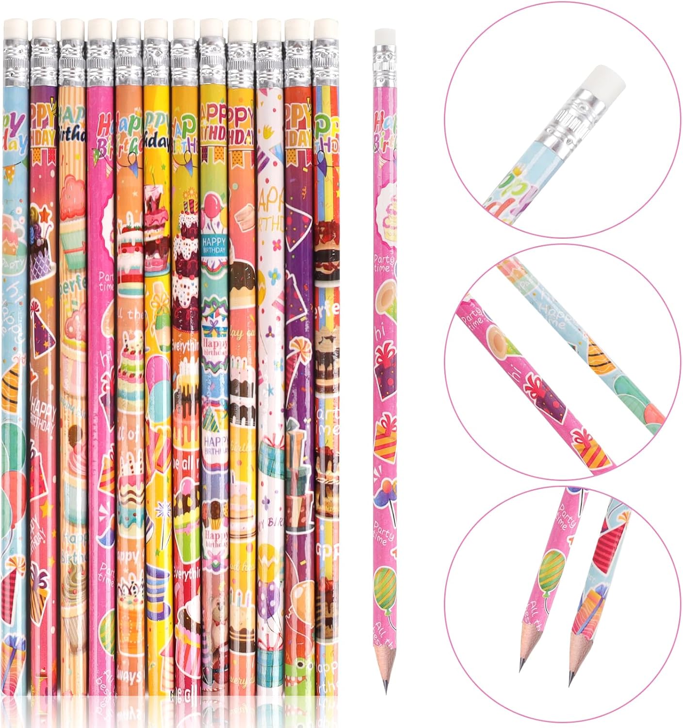 Birthday Pencils 48 Pack #2 HB with Eraser Kids Party Favors Supplies image 3