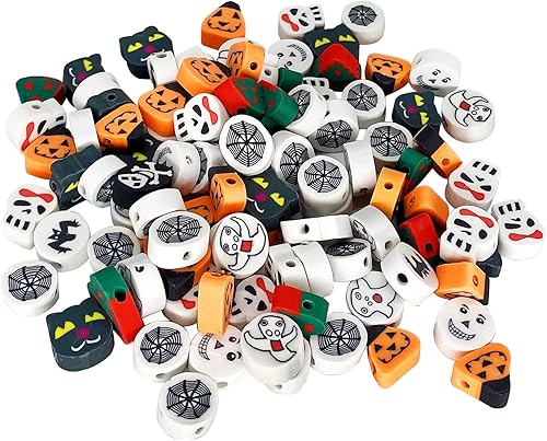 100 cuentas de arcilla polimérica mezcladas Heishi espaciadoras suministros para manualidades, pulseras, aretes, collares, joyería (Halloween-2)