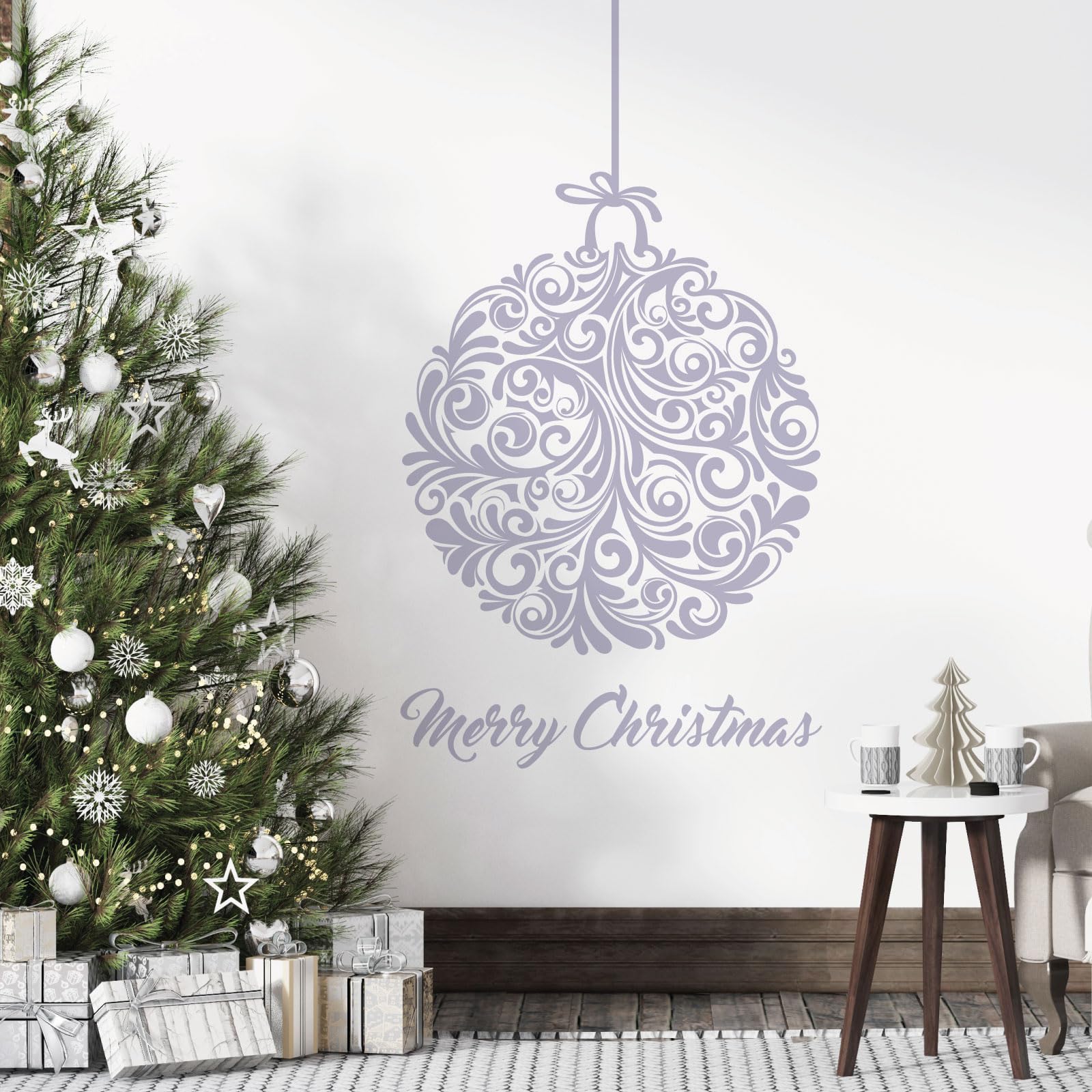 Christmas Tree Swirl Ball - Merry Christmas Wall Sticker [Ball] [Light Grey]