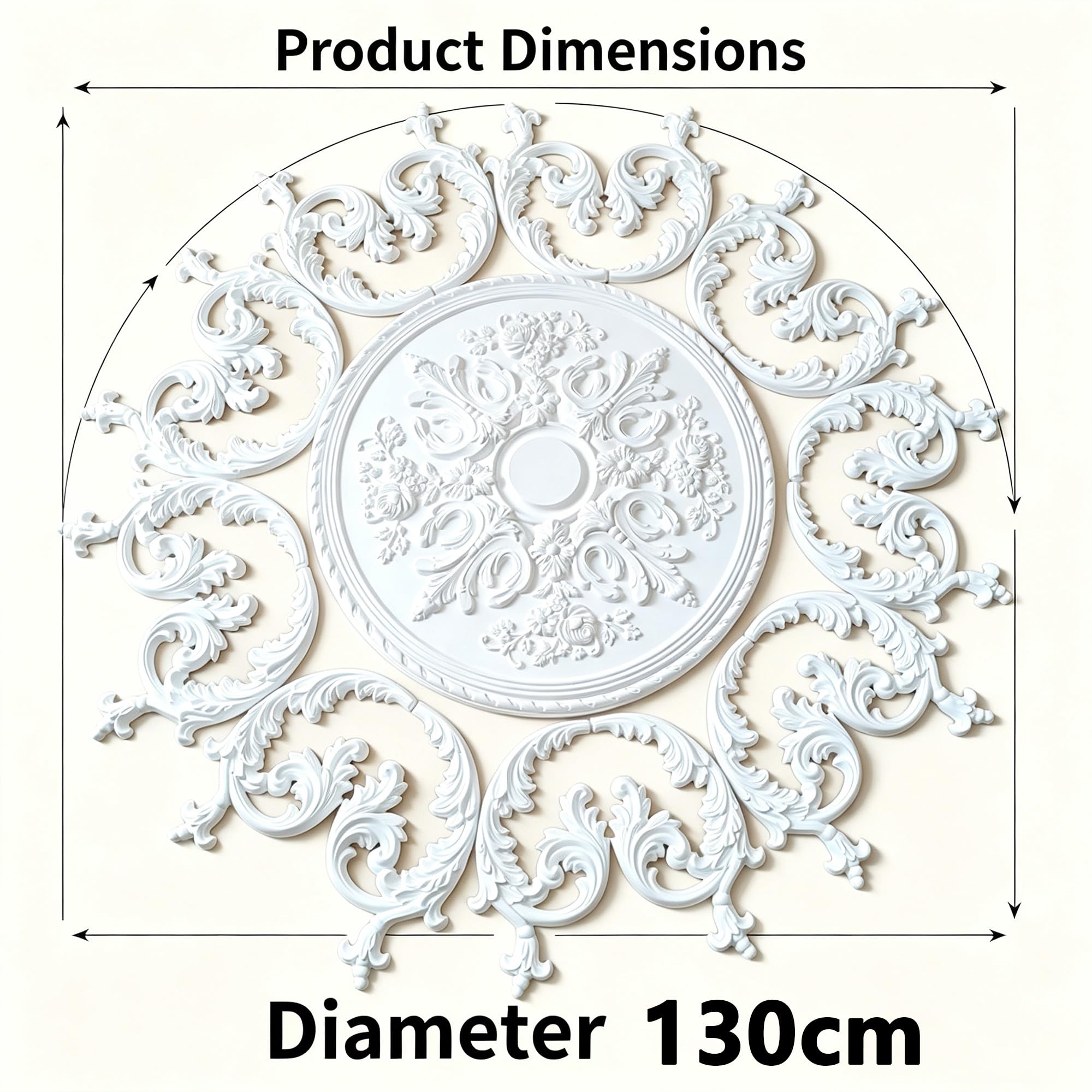130cm Rosone Lampadario Soffitto Bianco Polistirolo Decorativo | Medaglione del Ventilatore Rotonda Moderno per Pareti Portalampada