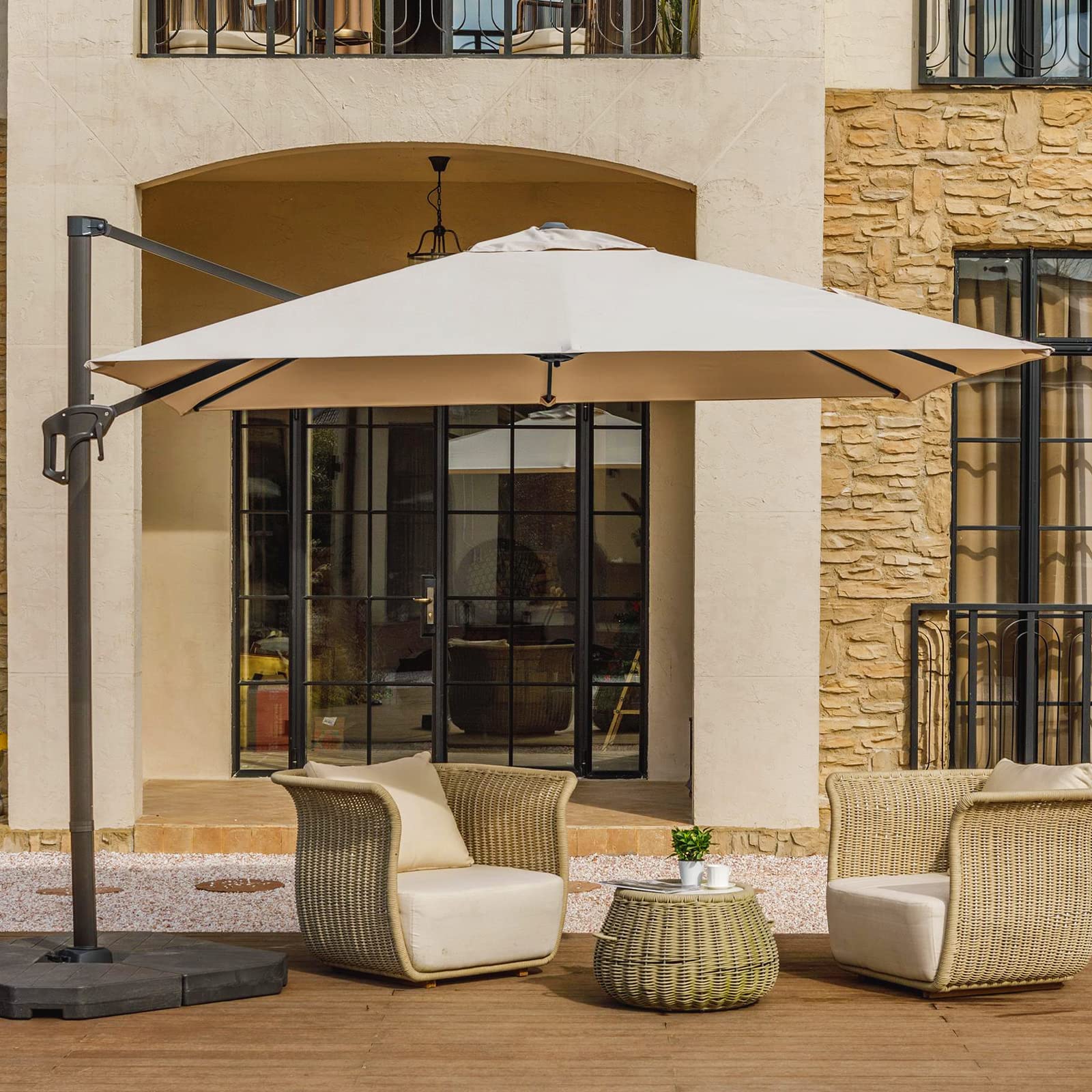 Amazon.com : wikiwiki 10ft Square Cantilever Patio Umbrella Outdoor Offset Umbrella w/ 36 Month Fade Resistance Recycled Fabric, 6-Level 360°Rotation Aluminum Pole for Deck Pool, Beige : Patio, Lawn & Garden