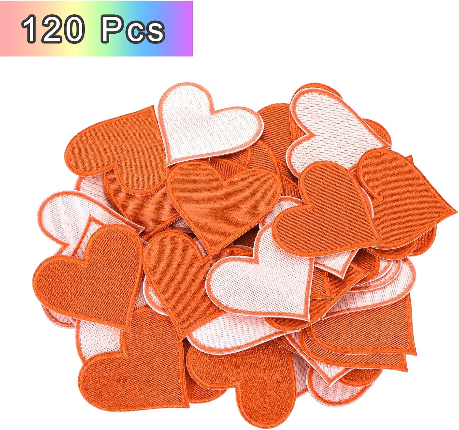 MECCANIXITY 120pcs Large Heart Shaped Iron on Patches 2.7x2.8 inch Embroidered Sew Patches Appliques Garment Embellishments for Clothing Repair Backpack, Orange
