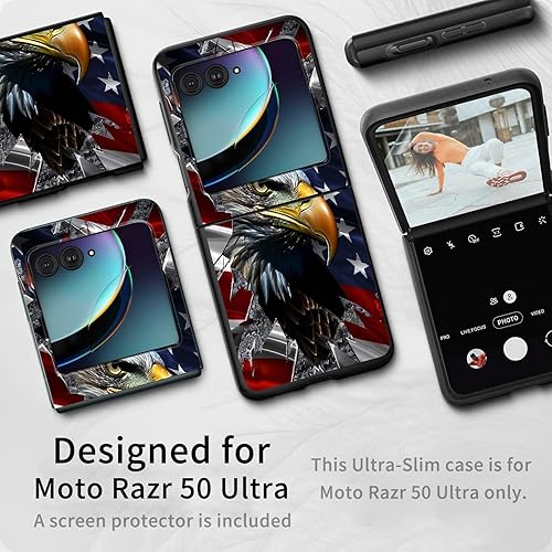 Vista 55 de Funda para Motorola Moto Razr Plus 2023 con protección de pantalla, cubierta trasera de policarbonato duro delgada y ultrafina con patrón de estante