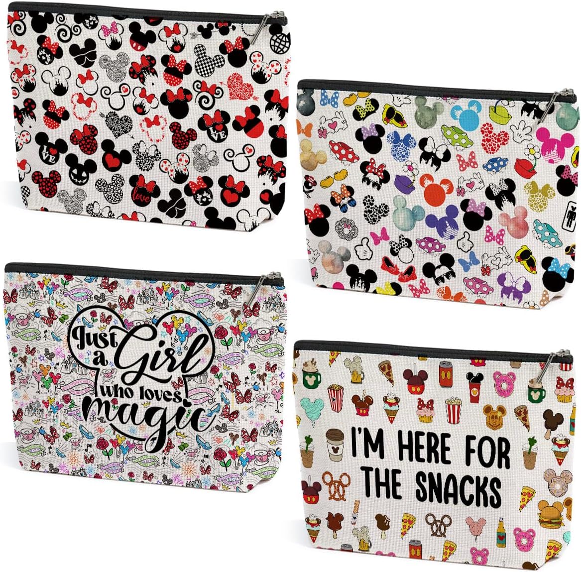 4PCS Cute Cartoon Print Makeup Bag Magic Cartoon Mouse Cosmetic Bag Cute Mouse Animal Lovers Gifts for Women Female Her Daughter Cousin Best Friend Bestie BFF Mothers Nurse Day Graduation Birthday