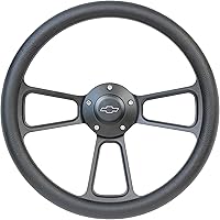 ForeverSharp 5-Bolt 14-Inch Black Aluminum Steering Wheel with Vinyl Wrap & Chevy Horn Button
