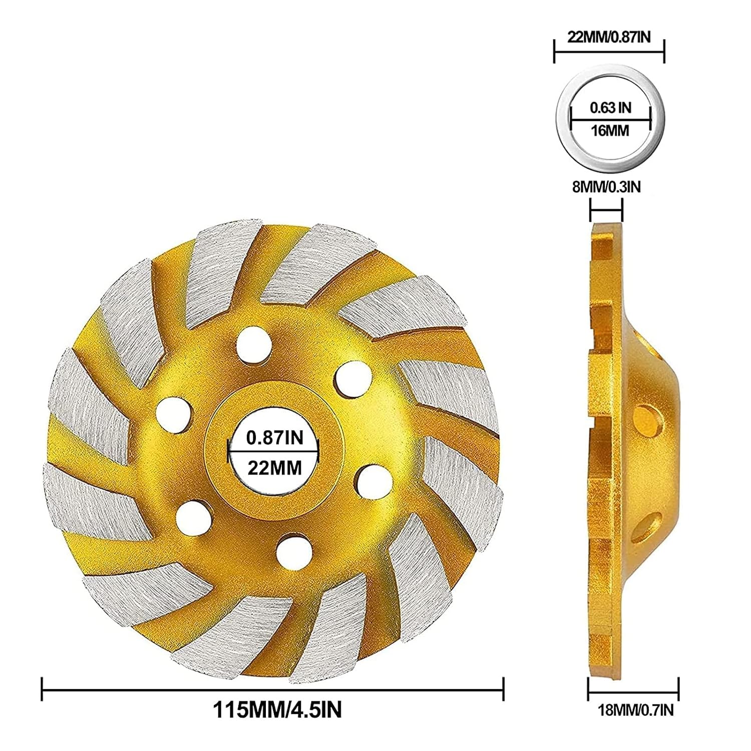 SUNJOYCO 4.5 inch Concrete Grinding Wheel, 12-Segment Heavy Duty Turbo Row Diamond Cup Grinding Wheel Angle Grinder Disc for Granite Stone Marble Masonry Concrete