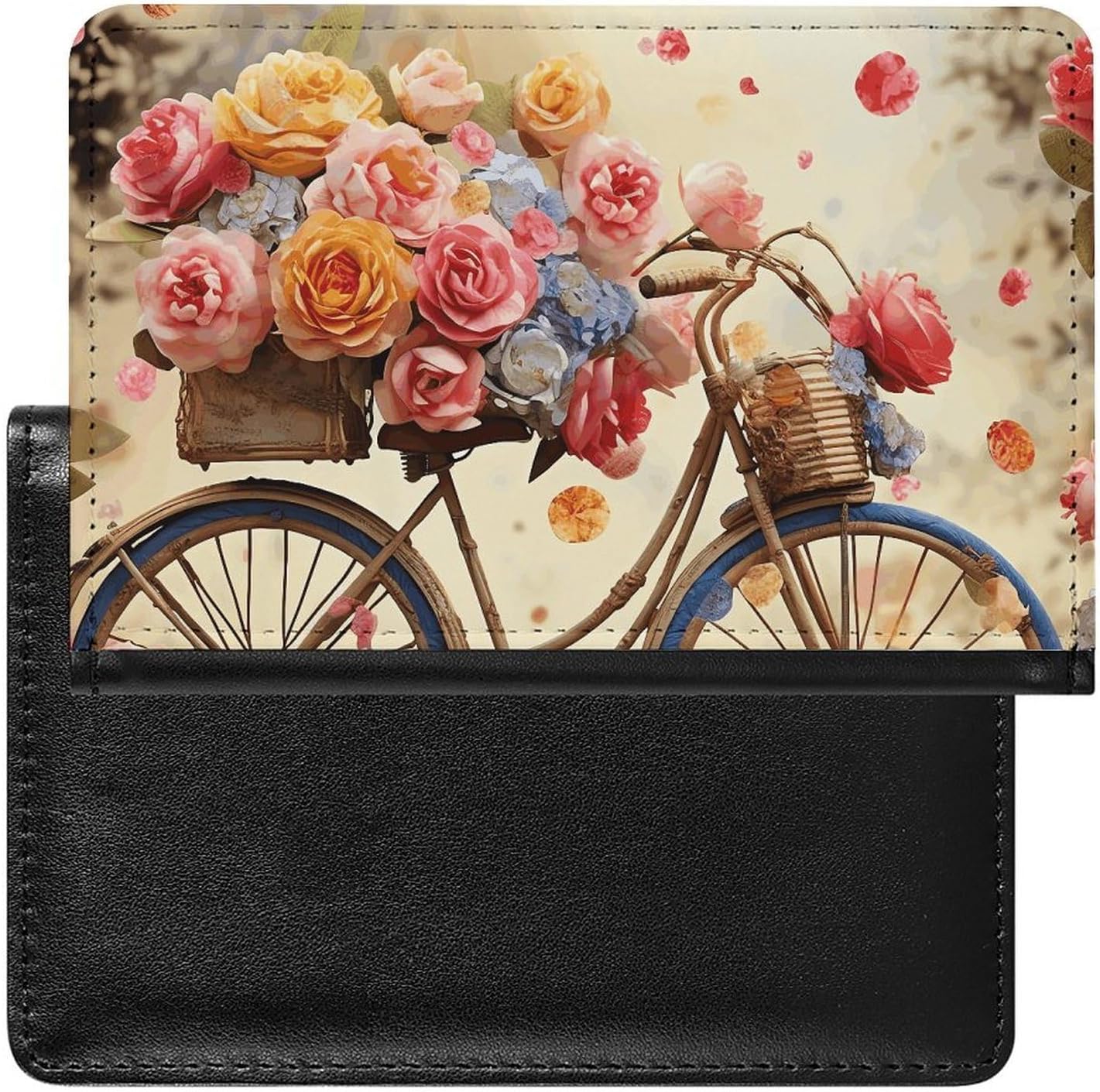 Personalized Flower Bicycle Passport Holder Waterproof Passport Protector for Travel Essentials Classic Passport Wallet with Slots PU Leather Passport Cover Holder