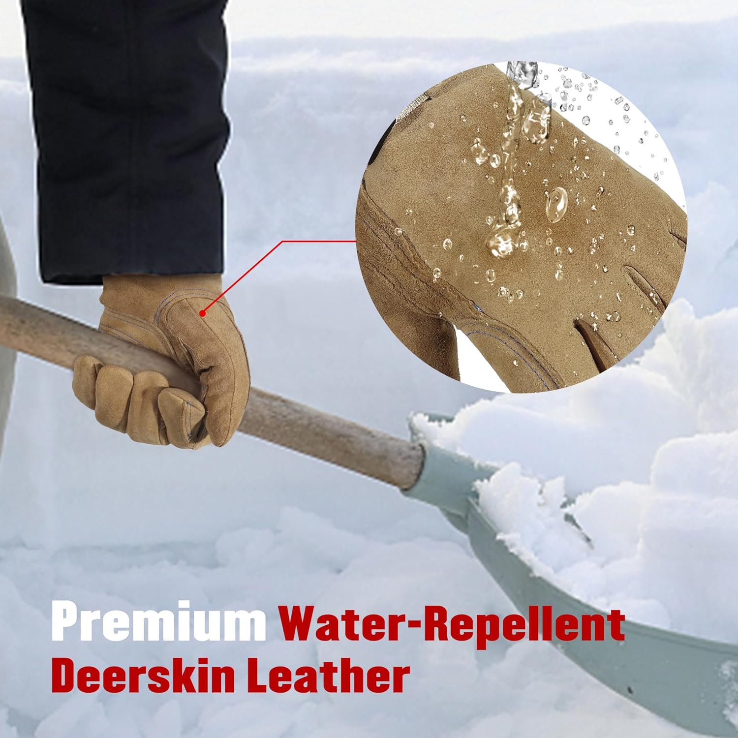 HANDLANDY Winter Work Gloves for Men Women, Water Repellent Cold Weather Insulated Genuine Leather Work Gloves - Image 2