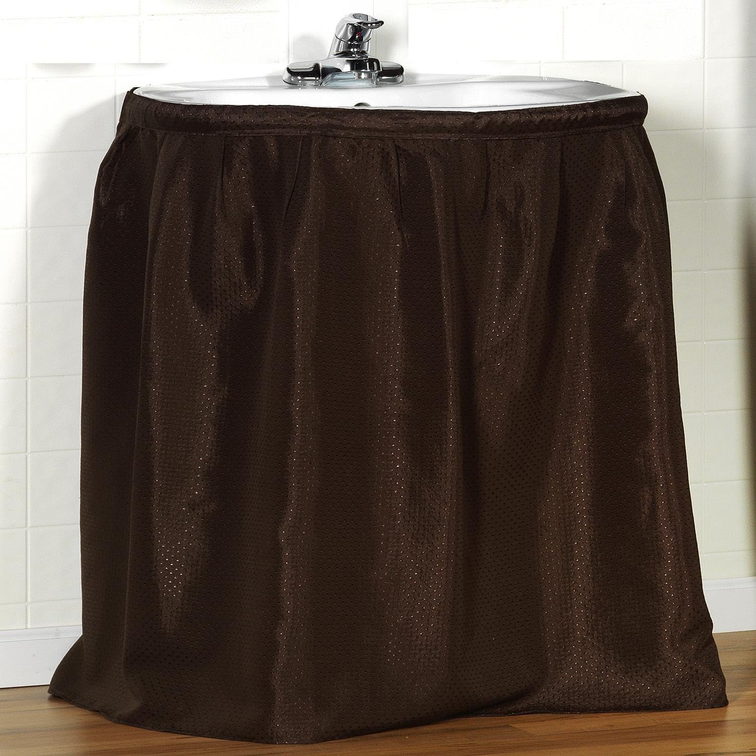 Carnation Home Fashions Lauren Dobby Fabric Sink Skirt, 56-Inch by 32-Inch, Brown
