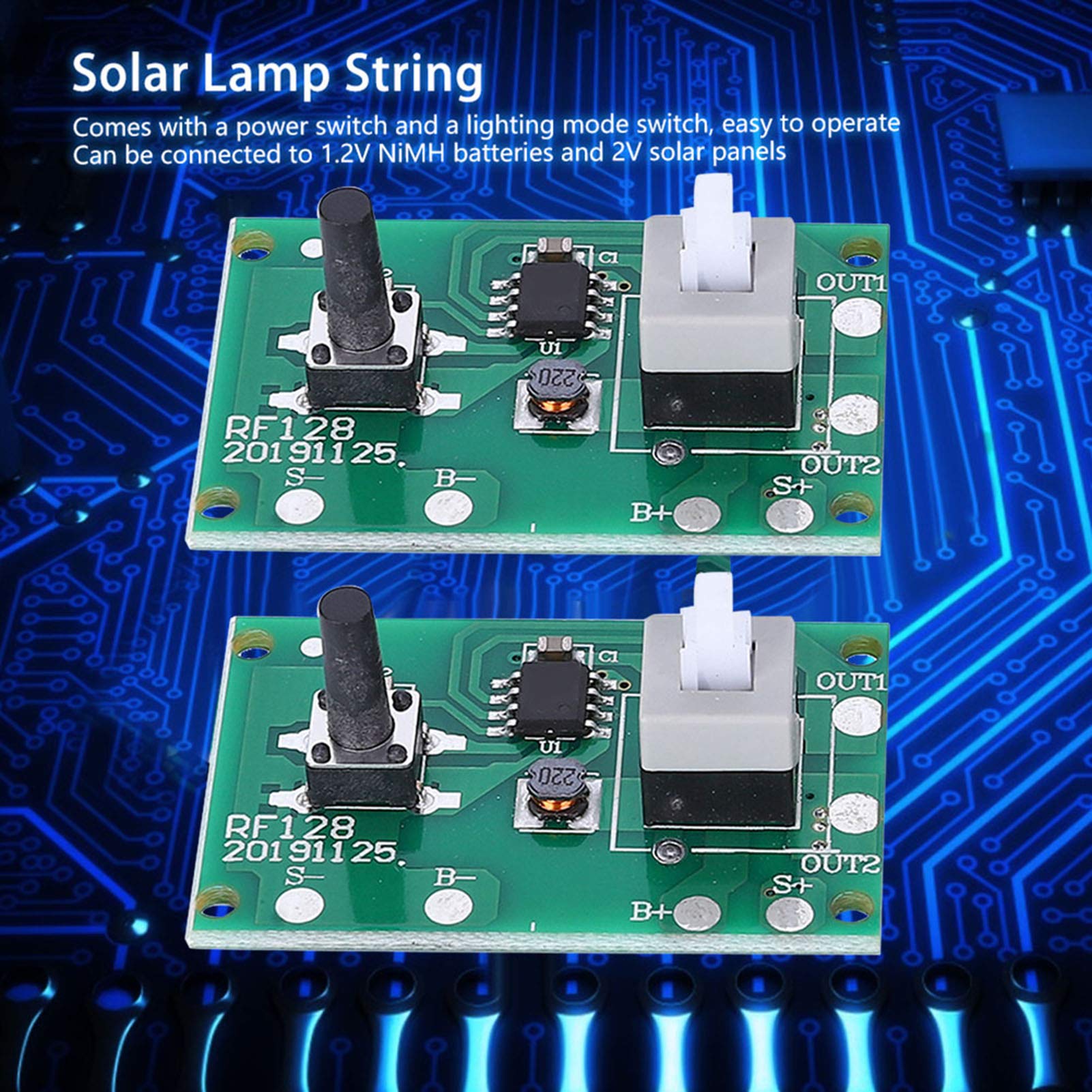 2 Stücke Solarlampe String Controller Modul Fiberglas Nimh Batterien String Steuerplatine mit 8 Arten Lichtmodusschalter 1,2 V