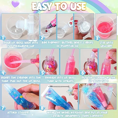 Miniatura 8 de Jcoos Kit de fabricación de brillo de labios, llavero de bricolaje para adolescentes y niños, kit de fabricación de brillo de labios, haz tu propio