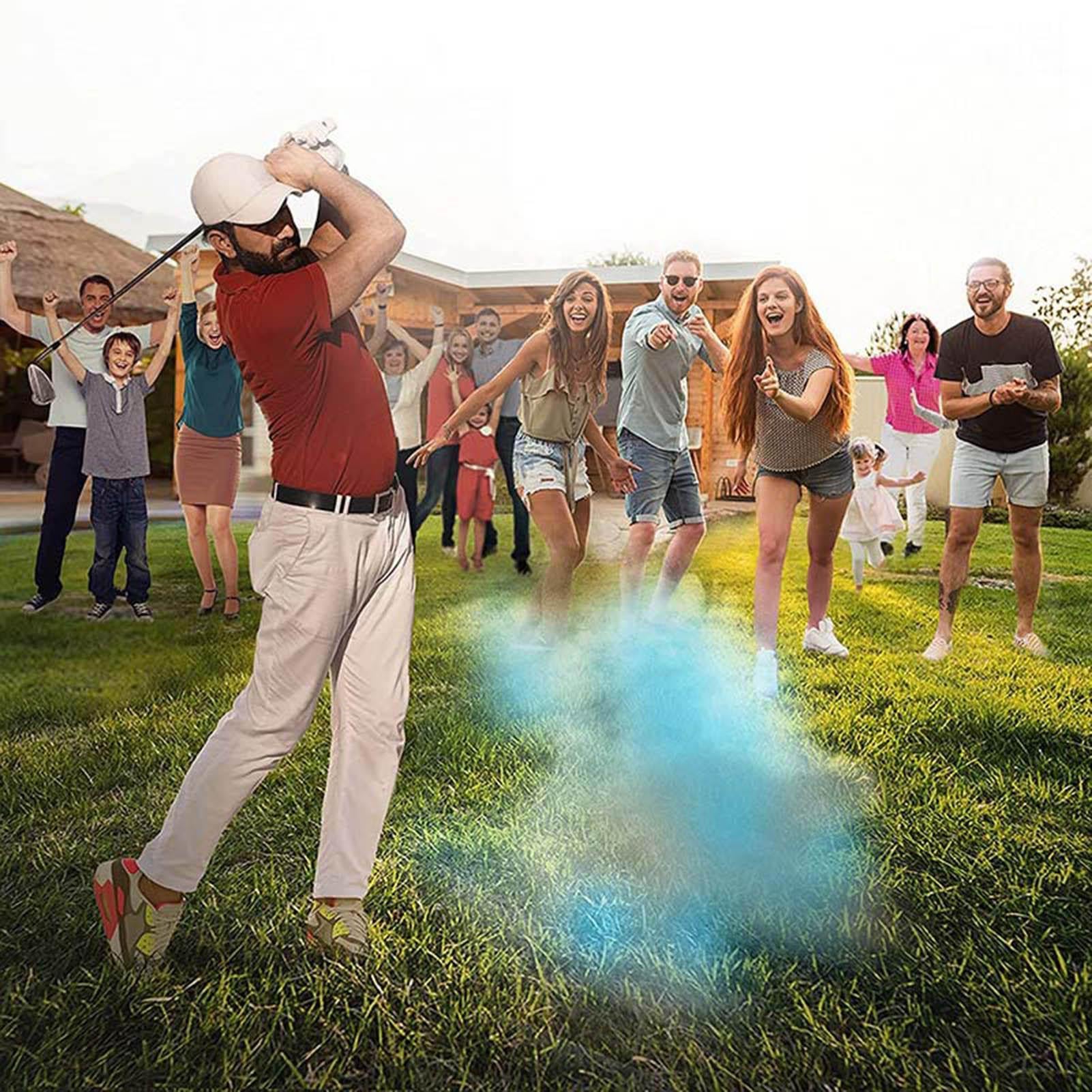 Pelotas de golf revelación de género azul y rosa para baby shower