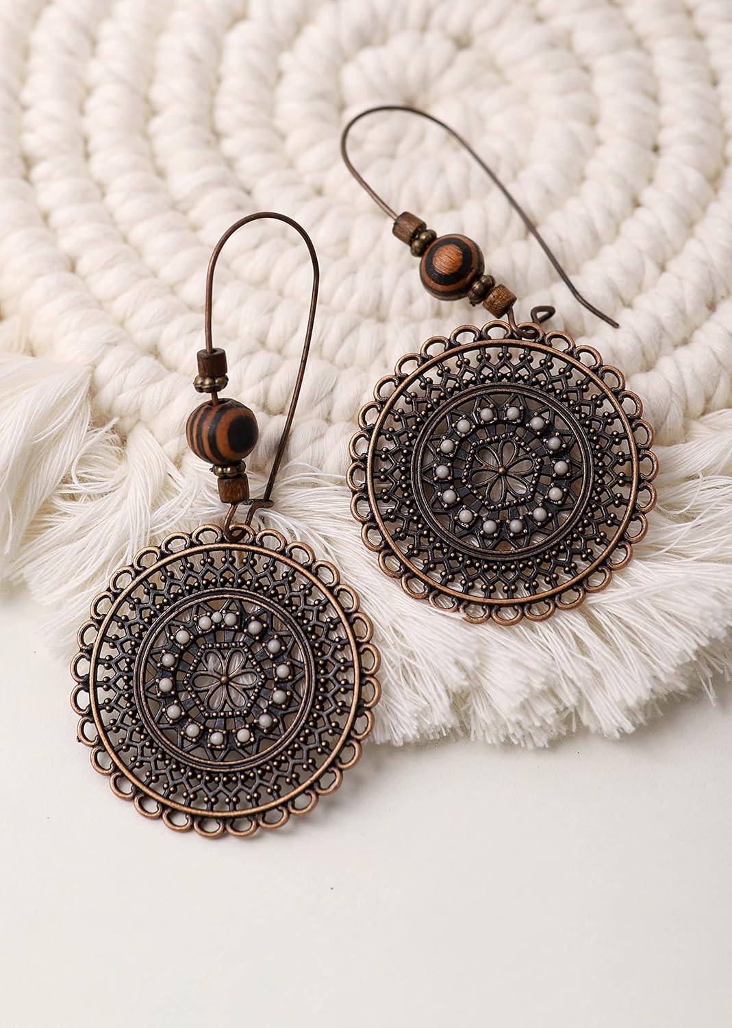 MINACHI Bohemian Round Flower Drop Dangle Earrings, Boho Ethnic Jewelry Gifts for Women - Image 2