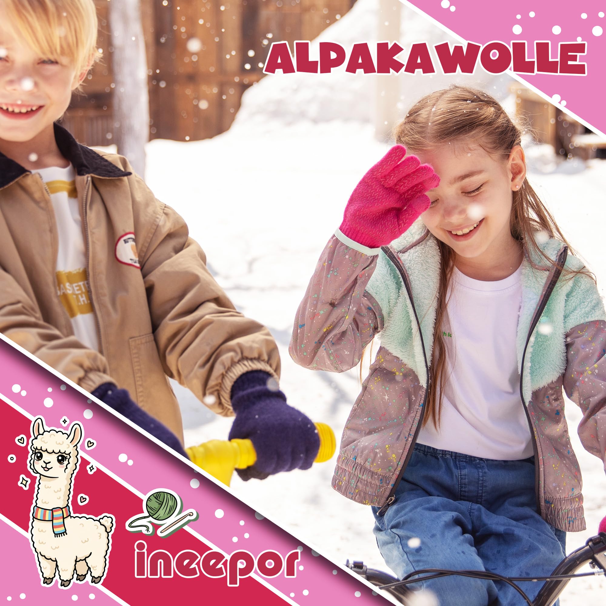 ineepor Unisex Handschuhe Kinder Fleece für Jungen Mädchen - Touchscreen Thermo Winter Kinderhandschuhe Warm & Gefüttert, Wolle Strickhandschuhe Flauschig Kuschelig für 3-12 Jahre