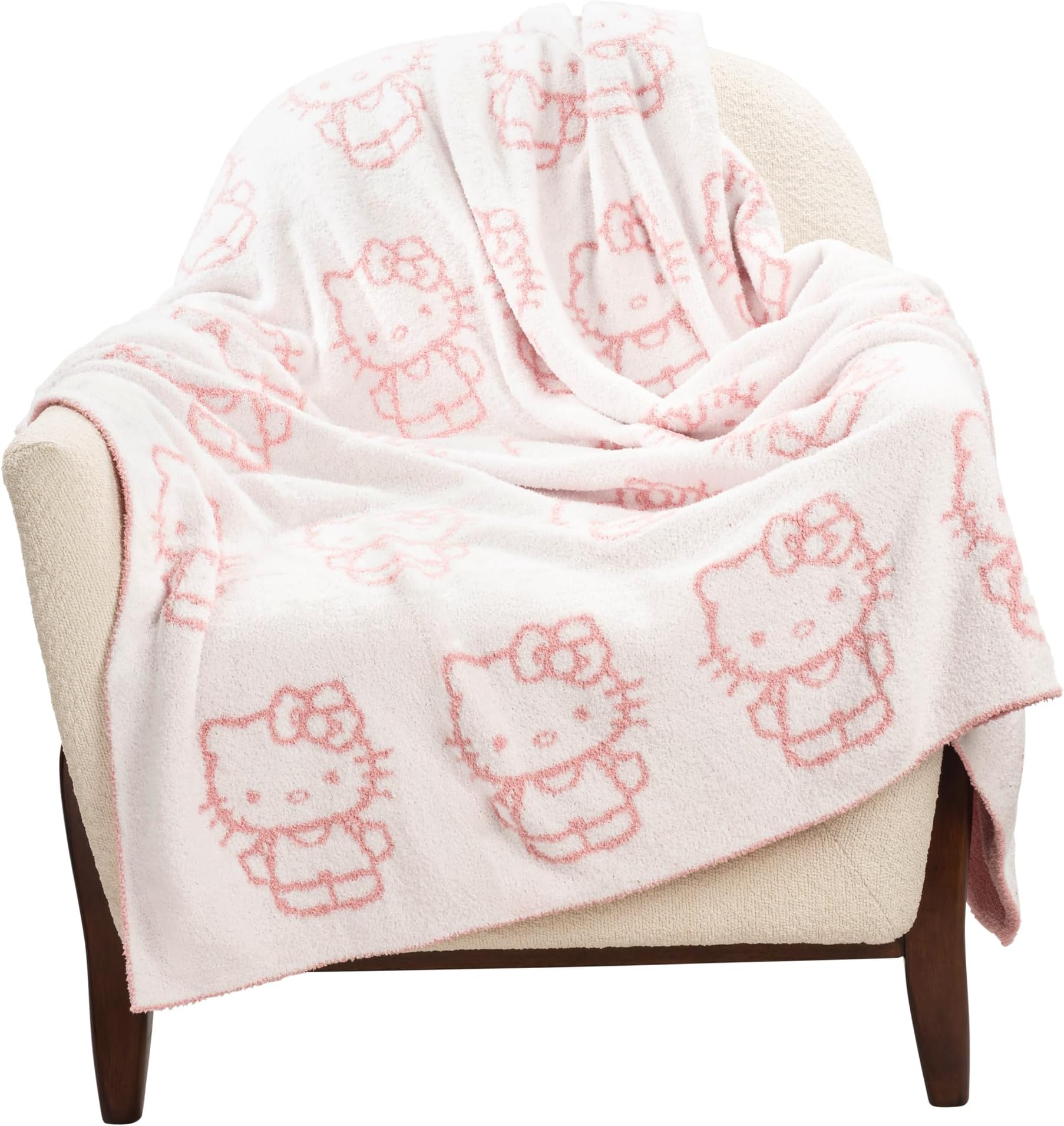 Jay Franco Sanrio Hello Kitty Cute Fluffy Throw Blanket - Feather Knit Reversible Cozy Fuzzy Checkered Blanket 50 x 60 Inches, Soft Lightweight Kawaii Pink Machine Washable for Couch, Sofa, Bed