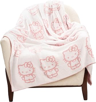 Jay Franco Sanrio Hello Kitty Feather Knit Super Soft Throw Blanket - Reversible Checkered Blanket 50 x 60 Inches, Lightweight Kawaii Pink Machine Washable for Couch, Sofa, Bed Official Sanrio