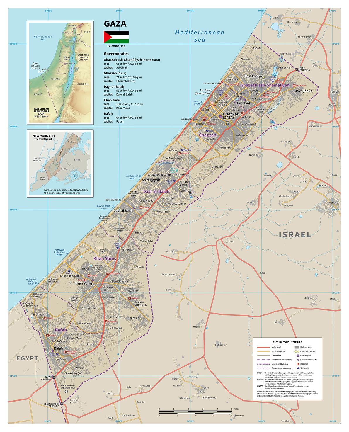 Physical Map Gaza Strip