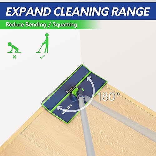 Miniatura 4 de BOOMJOY Trapeador limpiador de pared con panel plegable, herramienta limpiadora de zócalo con mango largo de 72 pulgadas, limpiador de mopa de