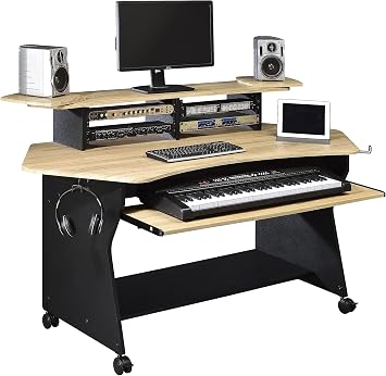 محطة عمل مكتب موسيقى سلسلة IM100 مع رف 2 &times; 4U Natural Oak