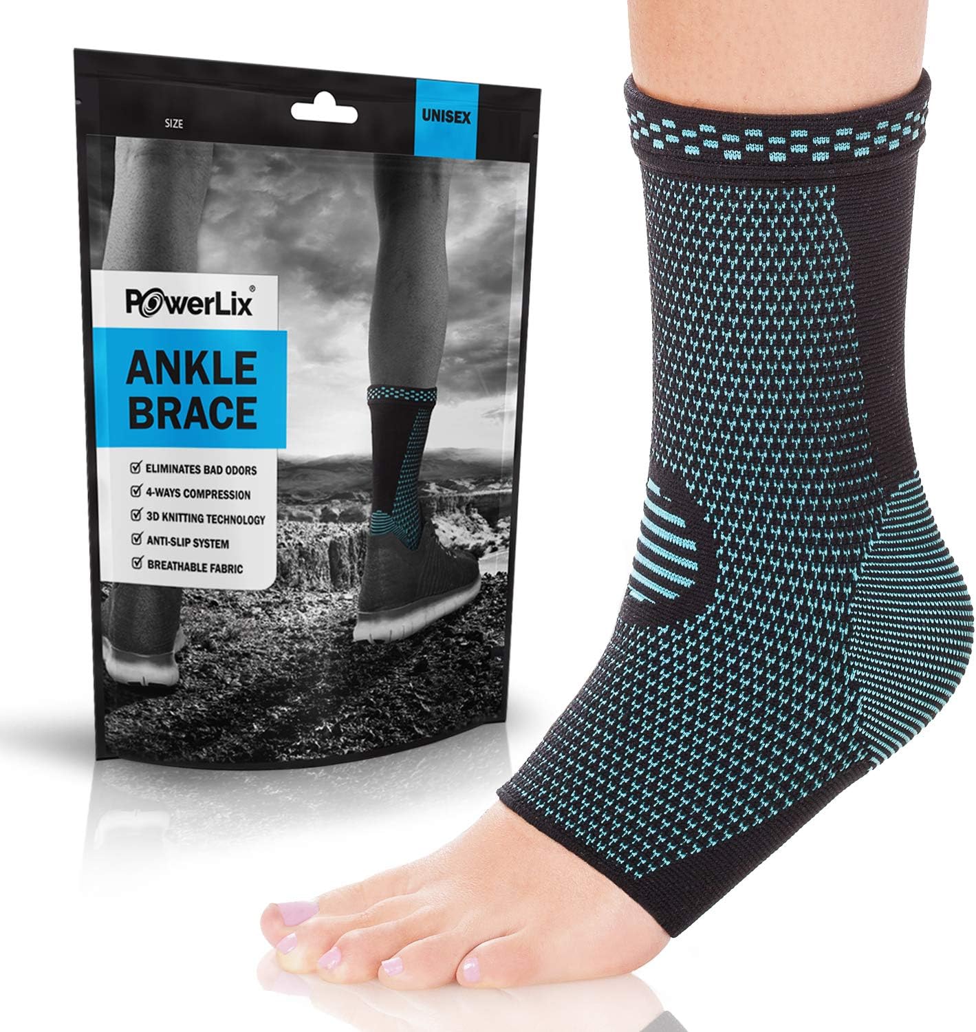 POWERLIX Ankle Brace Compression Support Sleeve (Pair) for Injury Recovery, Joint Pain and More. Achilles Tendon Support, Plantar Fasciitis Foot Socks with Arch Support, Eases Swelling: Sports & Outdoors