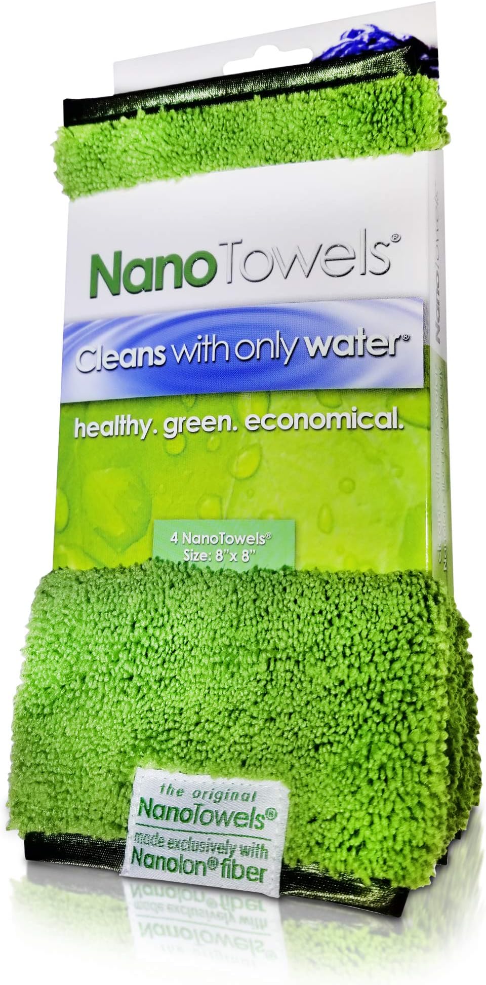 Life Miracle Nano Towels Minis - Amazing Eco Fabric That Cleans Virtually Any Surface with Only Water. Travel Size. No More Paper Towels Or Toxic Chemicals. 4-Pack (8x8, Green)