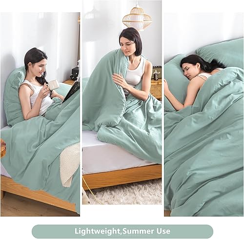 Miniatura 6 de COTTEBED Softness - Juego de edredón de tamaño King, color verde salvia, ligero para todas las estaciones, de algodón lavado, mullido y esponjoso,