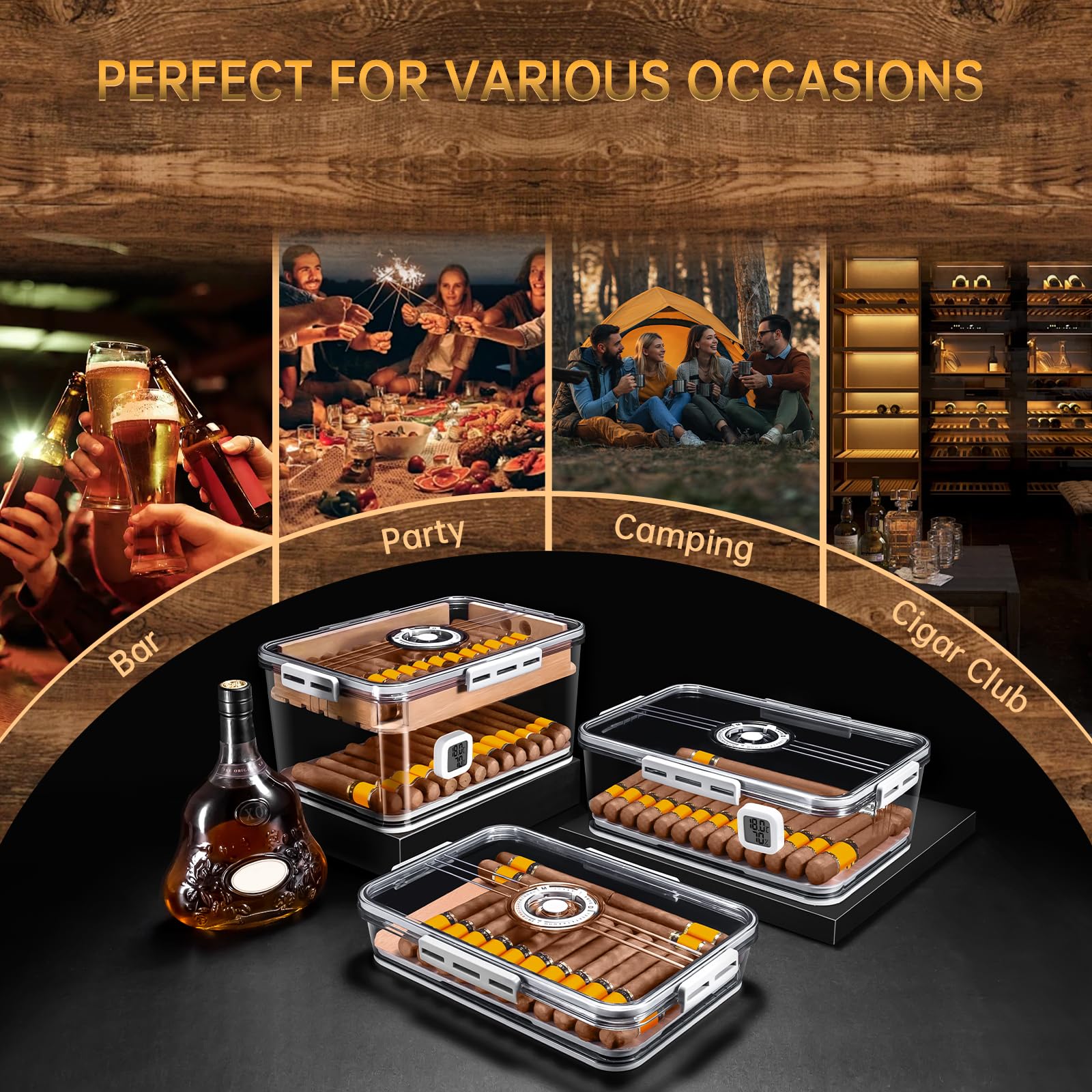 CIGARLOONG Zigarren-Humidor, eingebautes Regal aus Zedernholz mit Hygrometer und Luftbefeuchter, transparente Aufbewahrungsbox aus Acryl für Zigarren (S (für 20–30 Zigarren))