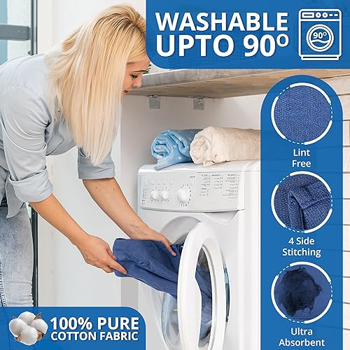 Miniatura 3 de Paquete de 12 toallas quirúrgicas para limpieza Huck, 100% algodón, tamaño 16 x 26 pulgadas, trapos de limpieza azules para cocina, bar, hogar,