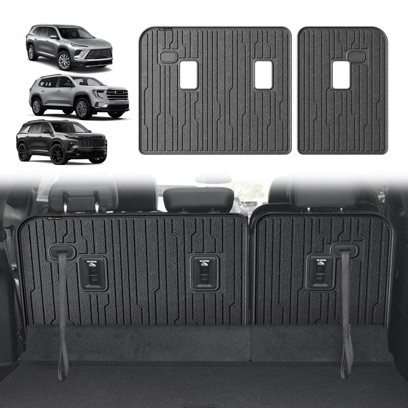 TripleAliners Backrest Mats All Weather Liners Compatible with 2024+ GMC Acadia/Chevy Traverse & 2025 Buick Enclave TPE Third Row Seats Back Cover