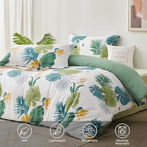 Miniatura 46 de SAPHREAS Juego de funda de edredón de hojas botánicas, tamaño King, 3 piezas, hojas amarillas, juego de funda de edredón 100% algodón suave, 1 funda