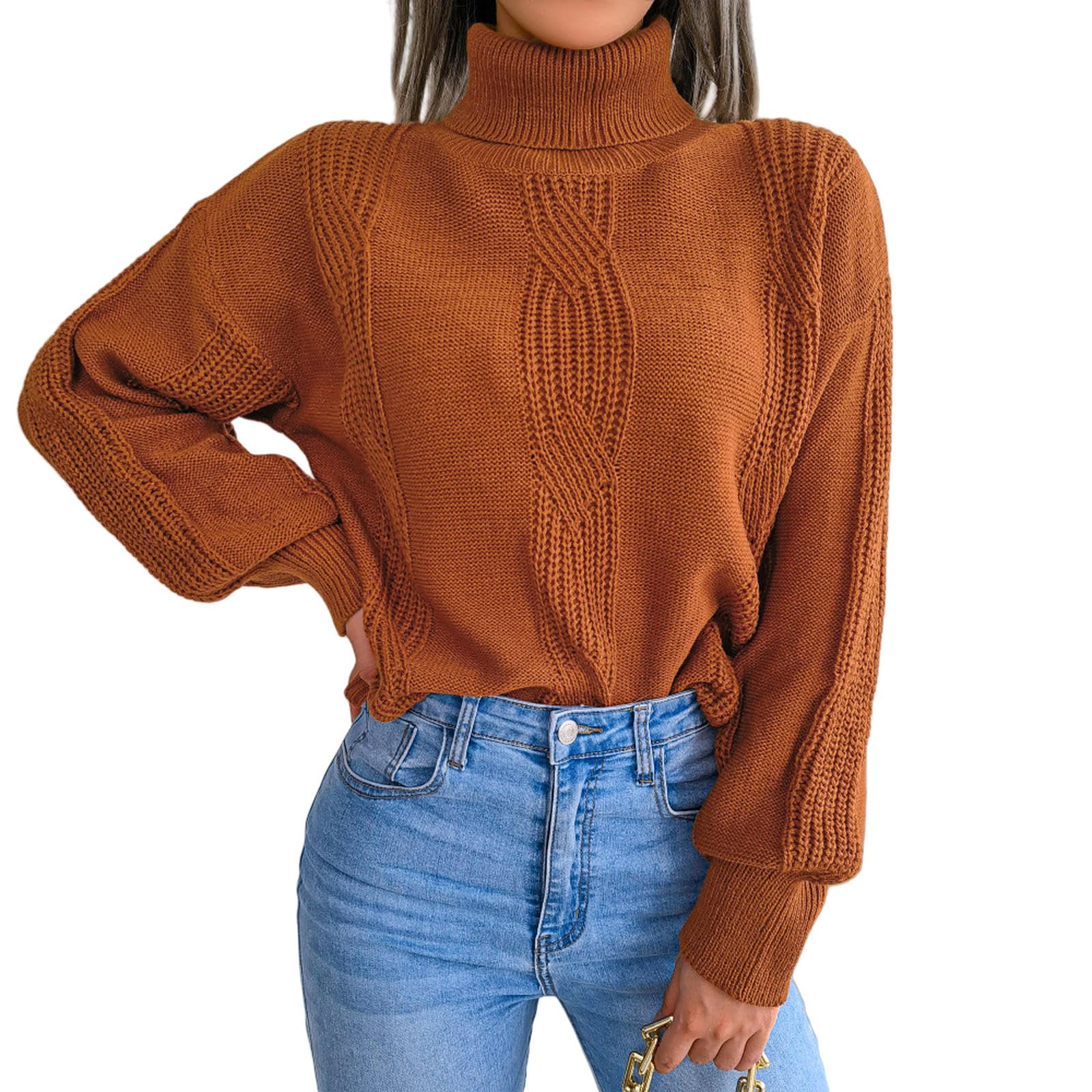 Maglione Donna Signore da Donna Torno Rotola di Tartaruga per Tartaruga per Maglione Semplice Manica Lunga-Marrone-l