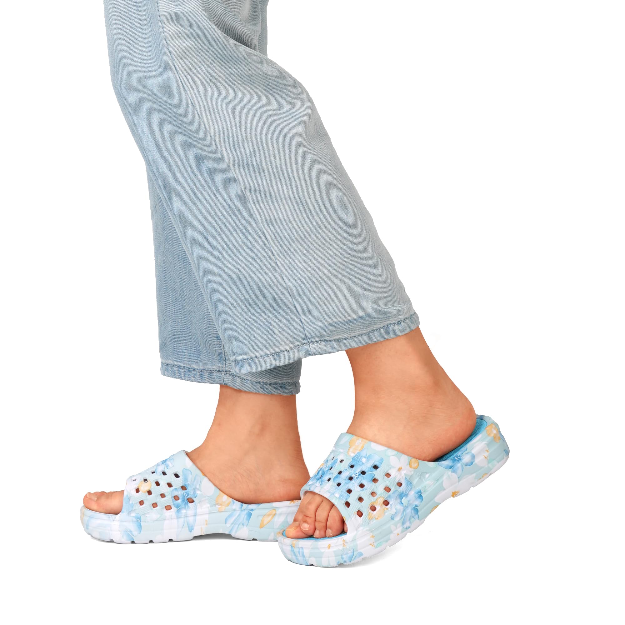 JOMIX Claquettes Femme avec Motif Floral Mules Sandales Semelle Épaisse en EVA Pantoufles de Bain Antidérapantes pour Plage Piscine Maison