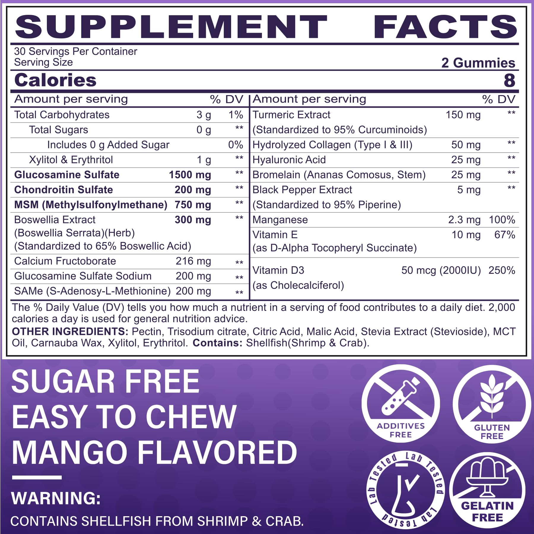Glucosamine Chondroitin Gummies with MSM for Men & Women, No Sugar, 120 Cts — Amazon image 2