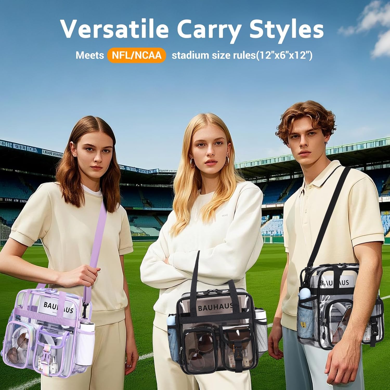 Clear Tote Bag, Heavy Duty PVC 12x 12x6 in Clear Bag for Stadium Events for Women Men - Image 2