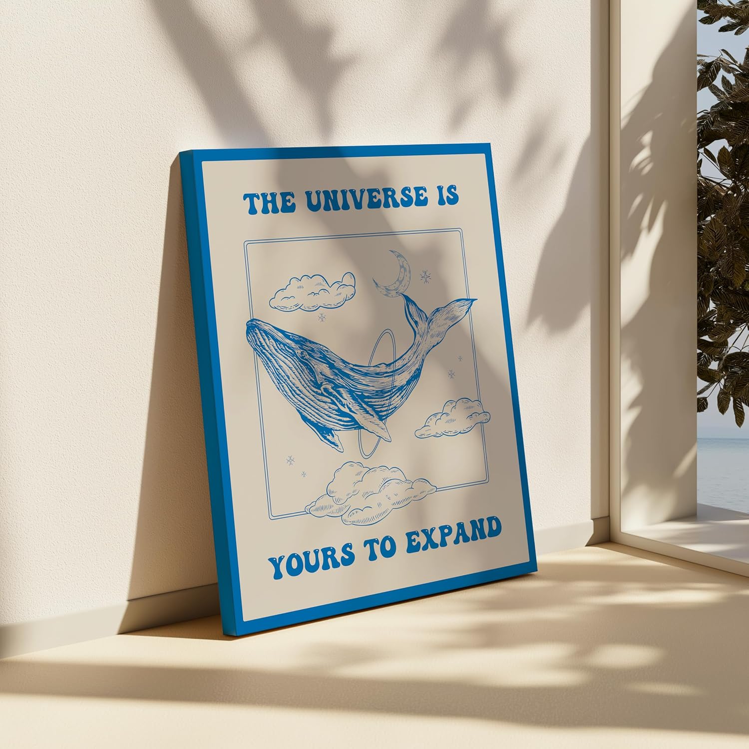 Poster Master The Universe Is Yours To Expand Canvas - Retro Whimsical Whale Print - Encouraging Art - Preppy Design - Inspiring Bedroom or Living Room Wall Decor - 8x10 STRETCHED Canvas