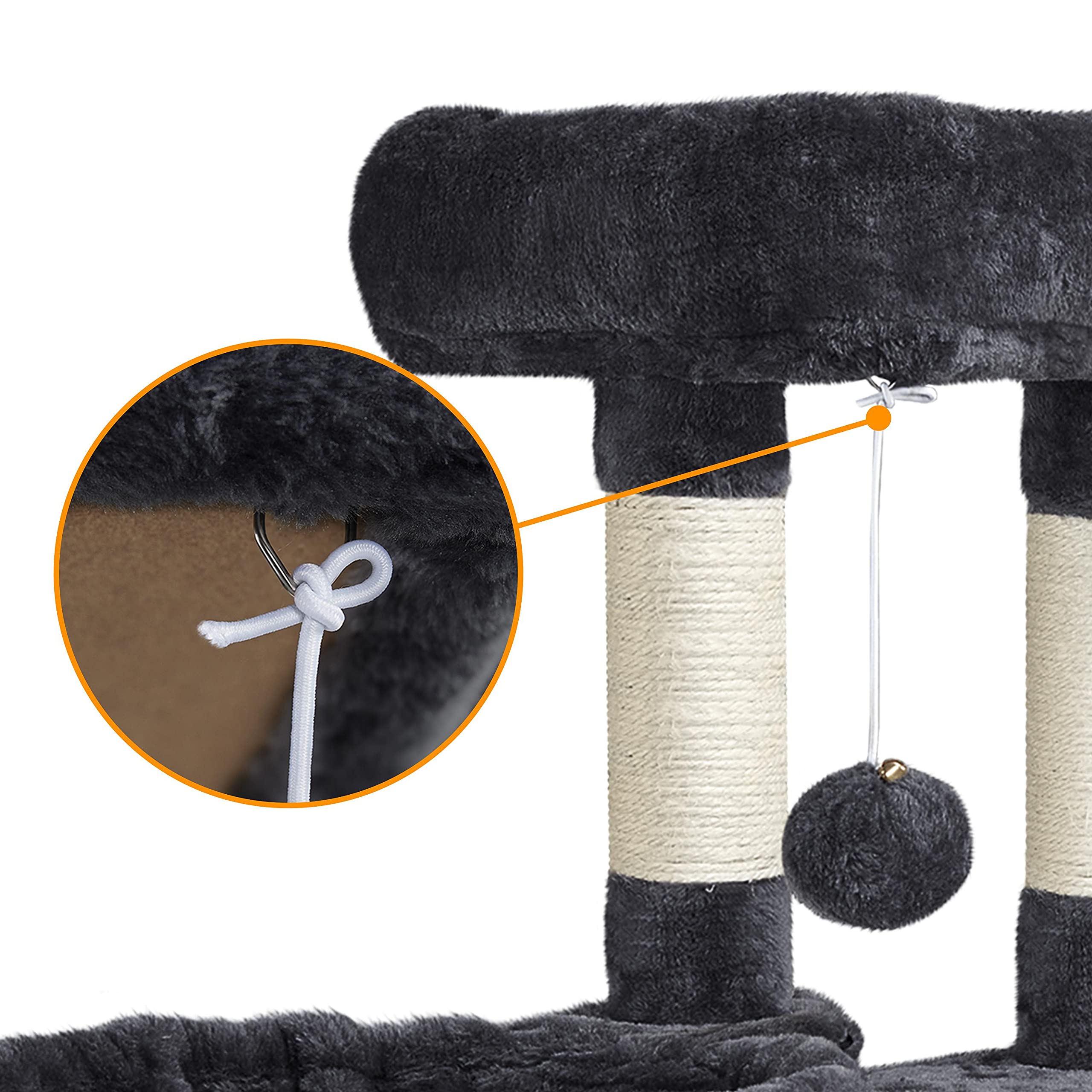 Yaheetech Árbol Rascador para Gatos Altura 106 cm Torre de Gatos Negro | Rampa de sisal, Correa antivuelco, postes cuerda de sisal, Bola colgante sustituible, Condominio grande, cesta acogedora
