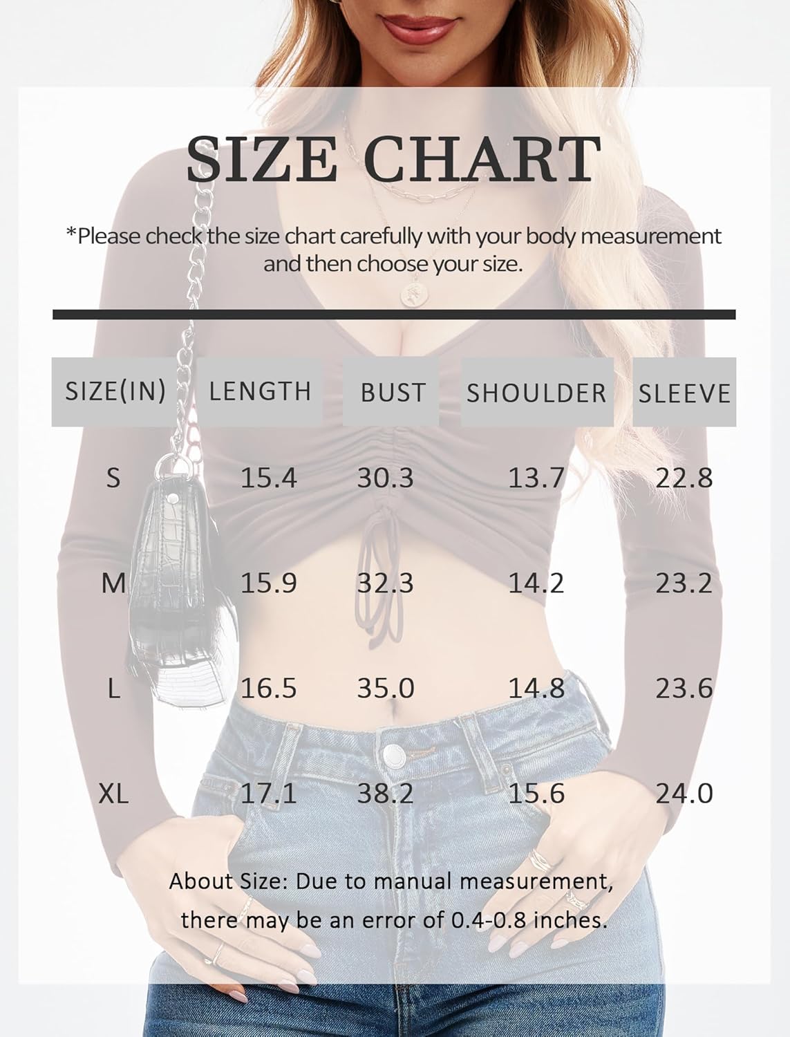 Sexy Long Sleeve Crop Top for Womens Valentine's Day Deep V Neck T Shirt Adjustable Ruched Cotton Tee Tops - Image 5