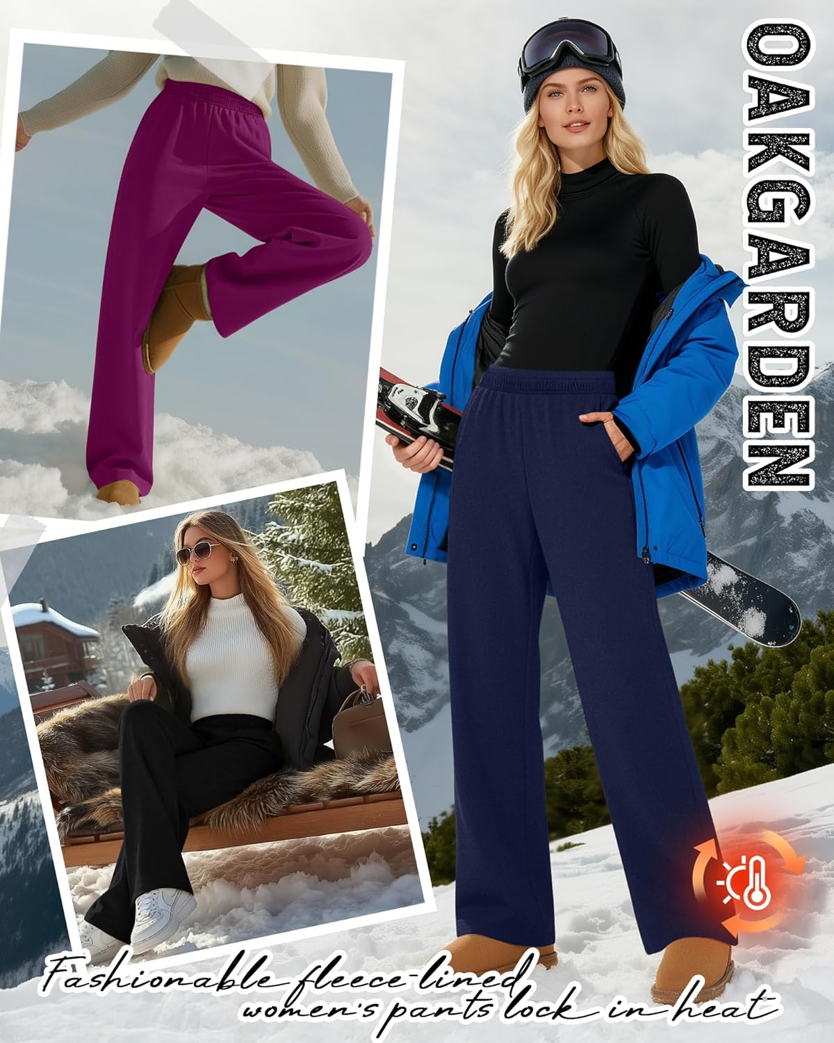 3 Pack Womens Fleece Lined Sweatpants Wide Leg Warm Thermal Baggy Pants Lounge Straight Leg Sweatpants with Pockets - Image 2