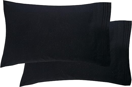 Elegant Comfort Luxury Ultra-Soft 2-Piece Pillowcase Set - 1500 Premium Hotel Quality Microfiber Double Brushed - Wrinkle Resistant, Standard/Queen, Black