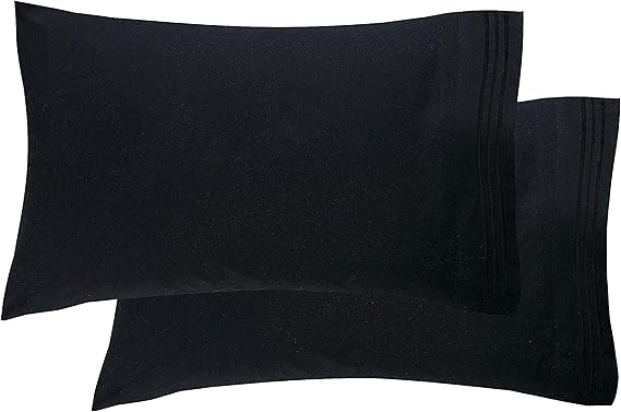 Elegant Comfort Luxury Ultra-Soft 2-Piece Pillowcase Set - 1500 Premium Hotel Quality Microfiber Double Brushed - Wrinkle Resistant, Standard/Queen, Black