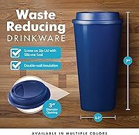 Vista 16 de Simply Green Solutions - Reusable Coffee Cups with Lids, Thermal Cups for Hot and Cold Drinks, Double Wall Tumbler, To Go Coffee Cups, 16 oz Coffee