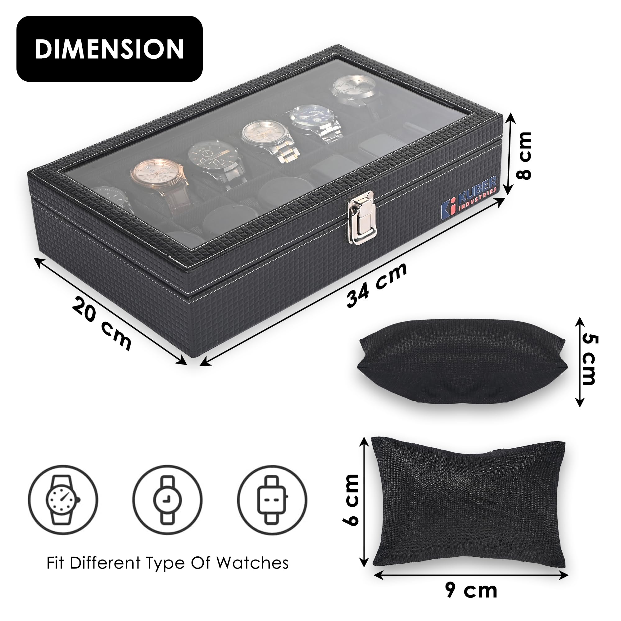Kuber Industries Lot de 2 boîtes de rangement en similicuir transparent de qualité supérieure à 12 emplacements pour montres pour homme et femme | Boîte de rangement pour montres | Boîte de collection