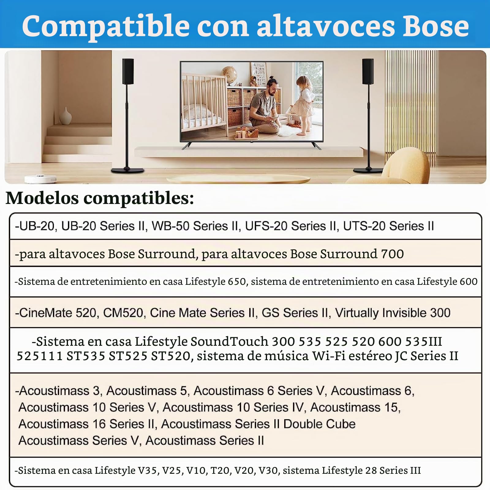 notiela Soporte de altura ajustable para altavoces Bose con soporte Slideconnect para altavoces Bose Surround Surround 700, CineMate GS Serie II, OmniJewel Lifestyle 650, para Bose OmniJewel