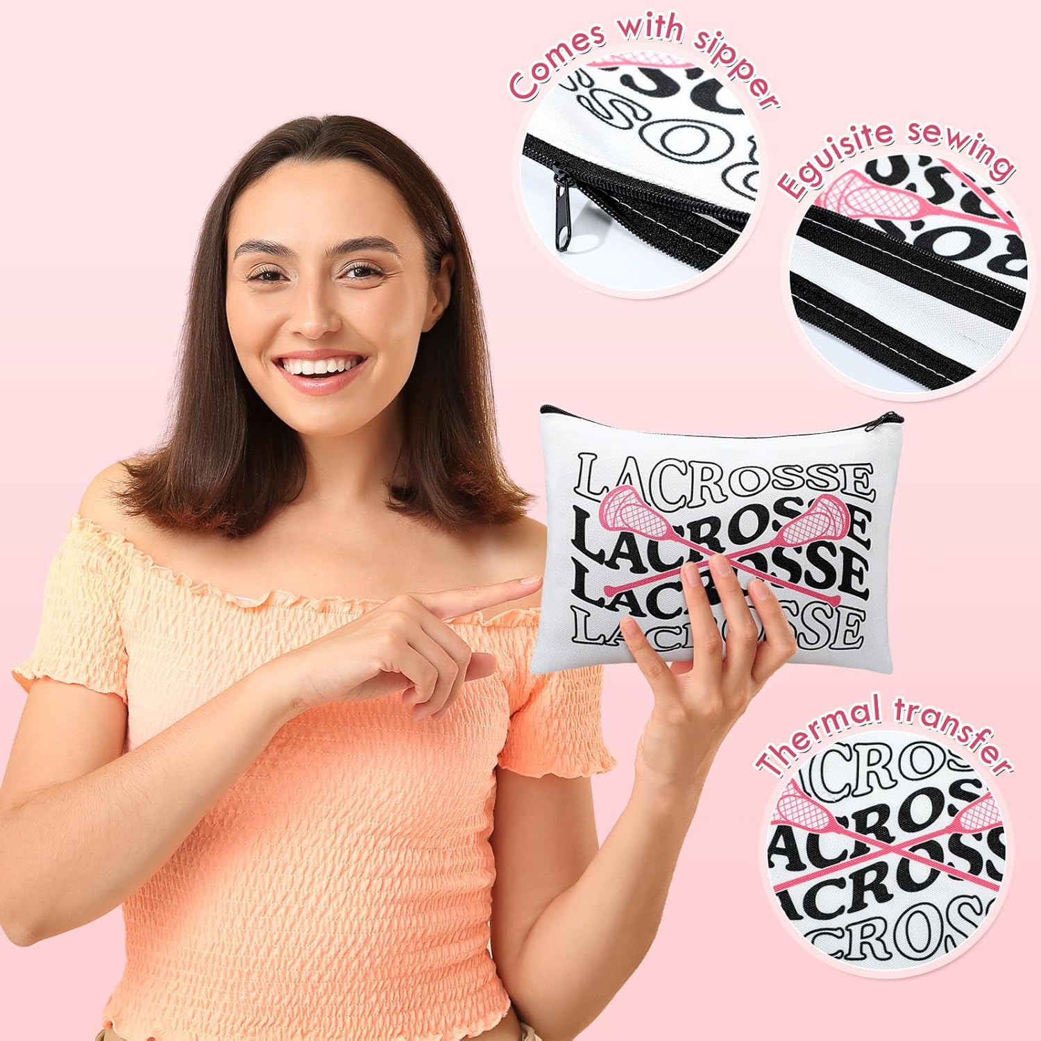 Reginary 12 Pcs Lacrosse Gifts for Women Girls Lacrosse Makeup Bag Zipper Cosmetic Pouch for Sports Players Coach Season Team Gift Party Favors Game Surprises(Classic) - Image 6