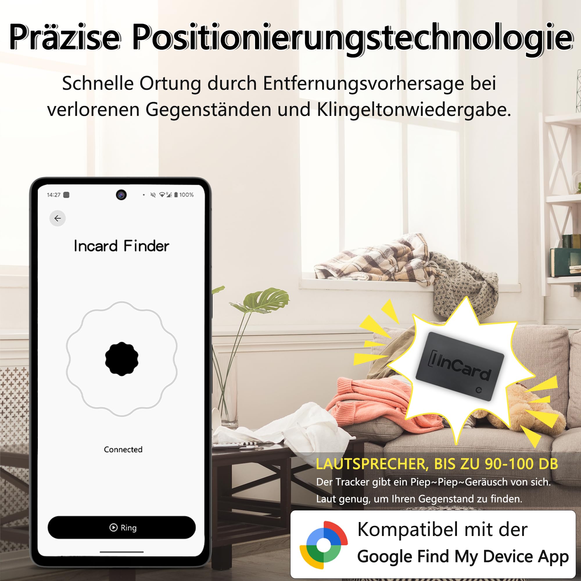 Ultradünn Wallet Tracker (für iOS und Android) IP68 wasserdichte Bluetooth-Suchkarte für Taschen und Pässe, kompatibel mit Apple Find My & Google Find My Device – 5 Jahre Akkulaufzeit