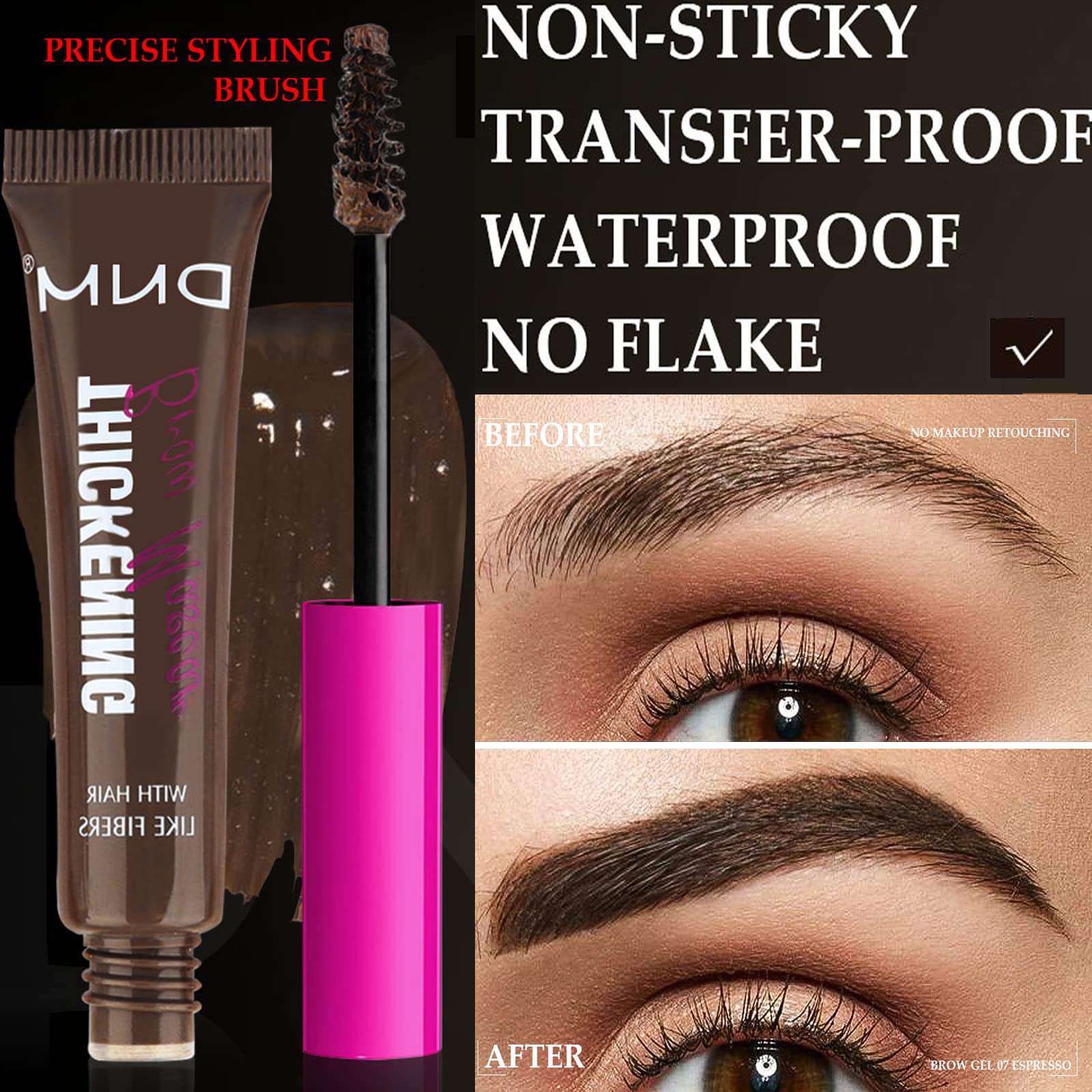 Waterproof Brow Gel, Thickening Eyebrow Mascara Sweatproof Long Lasting, Creates Full Voluminous-Looking Eyebrow Color - Image 4