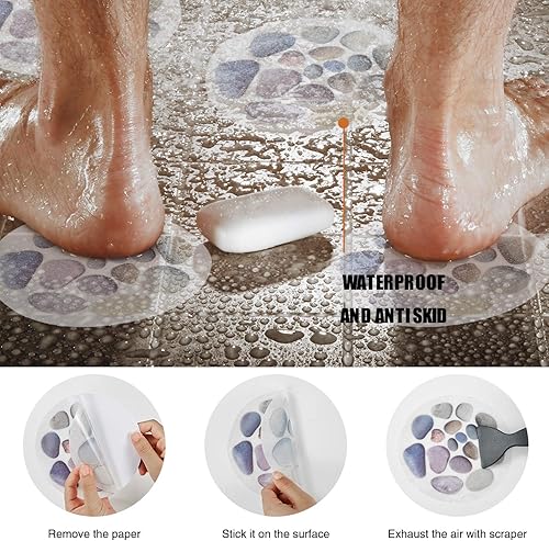 Miniatura 3 de Calcomanías antideslizantes para bañera, 10 unidades grandes de adoquines adhesivos antideslizantes para ducha y bañera con raspador de primera