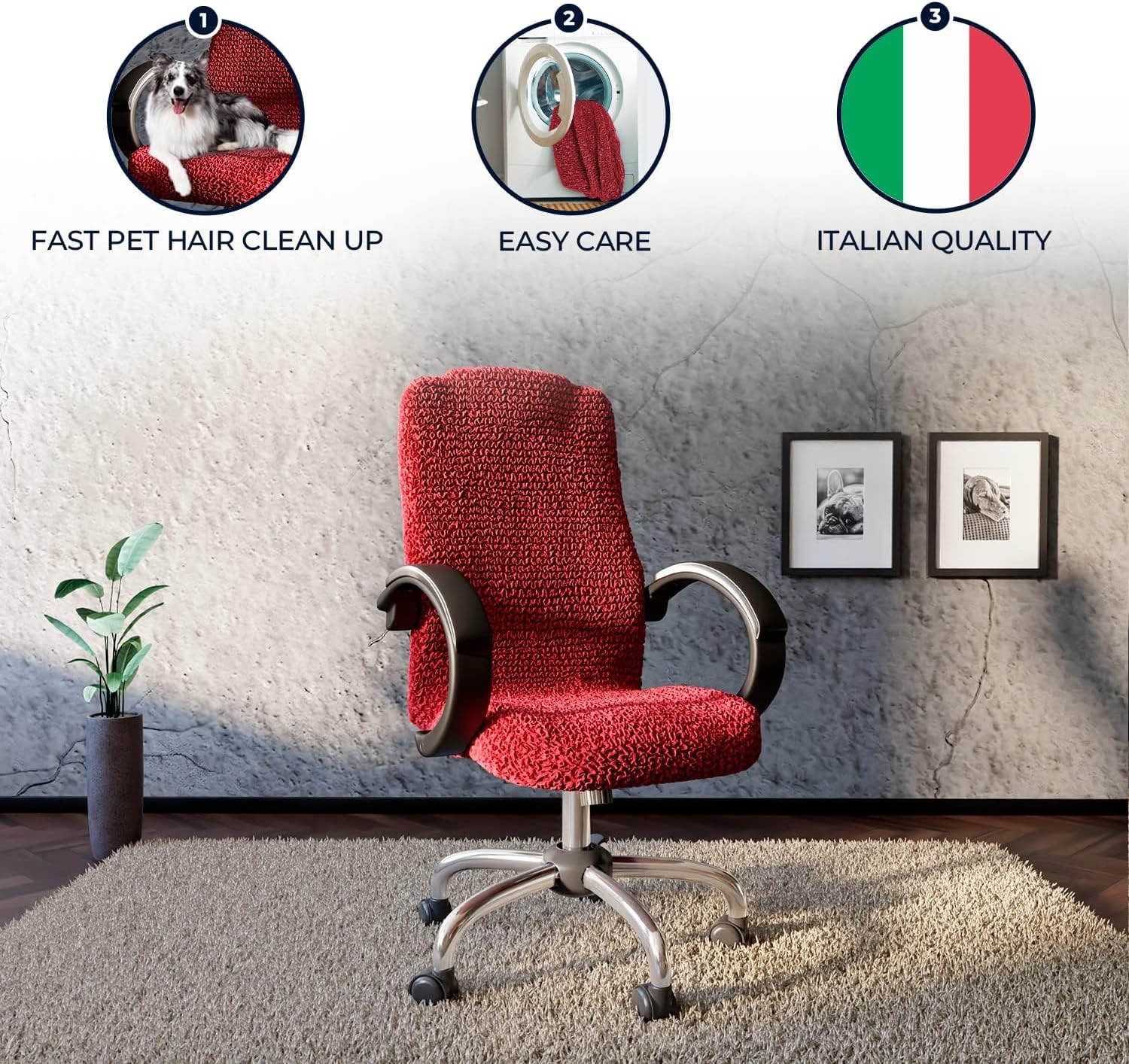 PAULATO BY GA.I.CO. Office & Gaming Chair Slipcover - Stretch Computer Desk Chair Cover with Zipper - Fabric Slipcovers - 1-Piece Form Fit Cover - Microfibra Collection - Red (Office Chairs)