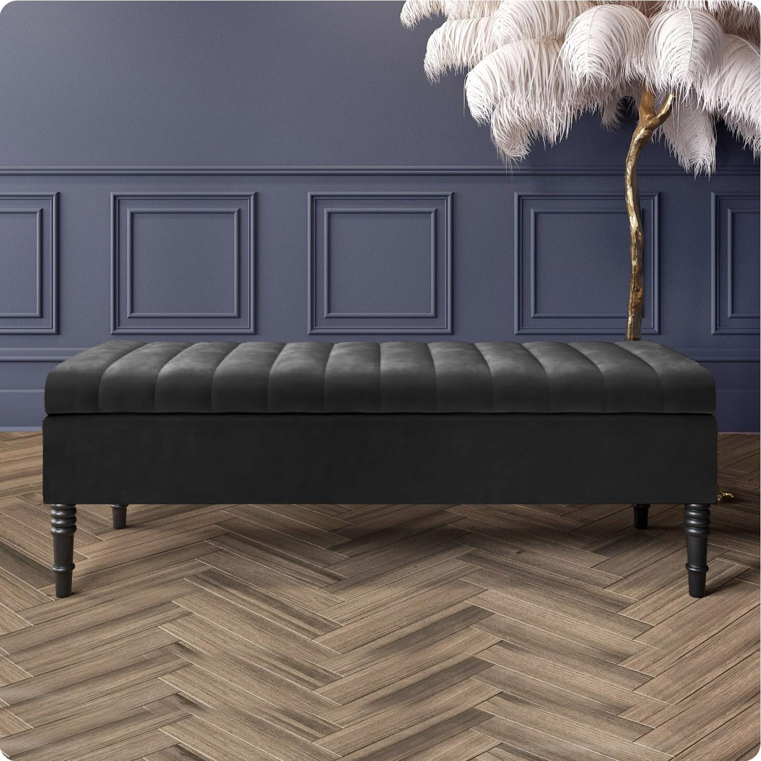 Safar Velvet Ottoman Storage Bench with Legs, Upholstered End of Bed Storage Bench, Large Ottoman Storage Box with Hinged Lid, Entryway Shoe Bench, Padded Storage Ottoman Seat for Living Room